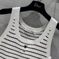 Dior Women CD Twin Set Knitwear Sweater Vest White Black Linen Cashmere Silk Ribbed Knit (9)