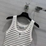 Dior Women CD Twin Set Knitwear Sweater Vest White Black Linen Cashmere Silk Ribbed Knit - Image 8