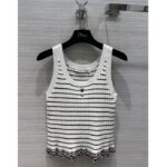 Dior Women CD Twin Set Knitwear Sweater Vest White Black Linen Cashmere Silk Ribbed Knit - Image 2