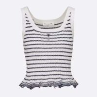 Dior Women CD Twin Set Knitwear Sweater Vest White Black Linen Cashmere Silk Ribbed Knit (9)