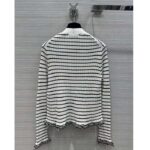 Dior Women CD Twin Set Knitwear Sweater White Black Linen Cashmere Silk Ribbed Knit - Image 3