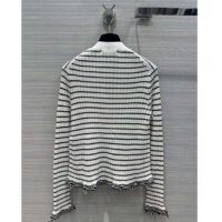 Dior Women CD Twin Set Knitwear Sweater White Black Linen Cashmere Silk Ribbed Knit (4)