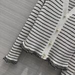 Dior Women CD Twin Set Knitwear Sweater White Black Linen Cashmere Silk Ribbed Knit - Image 5