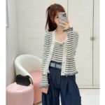 Dior Women CD Twin Set Knitwear Sweater White Black Linen Cashmere Silk Ribbed Knit - Image 11