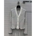 Dior Women CD Twin Set Knitwear Sweater White Black Linen Cashmere Silk Ribbed Knit - Image 2