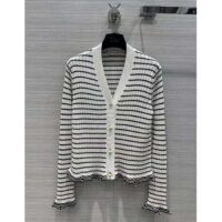 Dior Women CD Twin Set Knitwear Sweater White Black Linen Cashmere Silk Ribbed Knit (4)