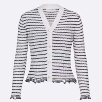 Dior Women CD Twin Set Knitwear Sweater White Black Linen Cashmere Silk Ribbed Knit