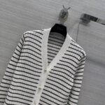 Dior Women CD Twin Set Knitwear Sweater White Black Linen Cashmere Silk Ribbed Knit - Image 4