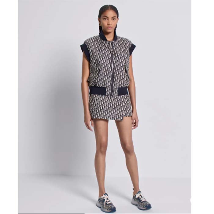 Dior Women CD Vest Blue Dior Oblique Technical Taffeta Embroidered Bee Emblem