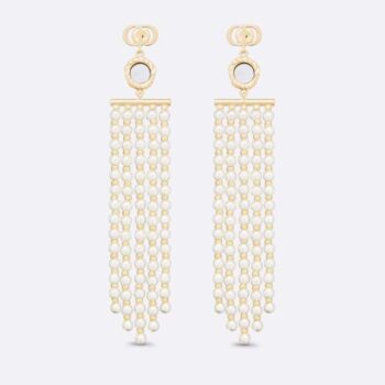 Dior Women La Parisienne Earrings Gold-Finish Metal with White Resin Pearls and Mirrors