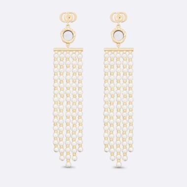Dior Women La Parisienne Earrings Gold-Finish Metal with White Resin Pearls and Mirrors