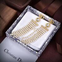 Dior Women La Parisienne Earrings Gold-Finish Metal with White Resin Pearls and Mirrors (1)
