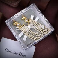 Dior Women La Parisienne Earrings Gold-Finish Metal with White Resin Pearls and Mirrors (1)