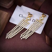 Dior Women La Parisienne Earrings Gold-Finish Metal with White Resin Pearls and Mirrors (1)