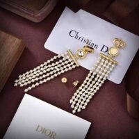 Dior Women La Parisienne Earrings Gold-Finish Metal with White Resin Pearls and Mirrors (1)