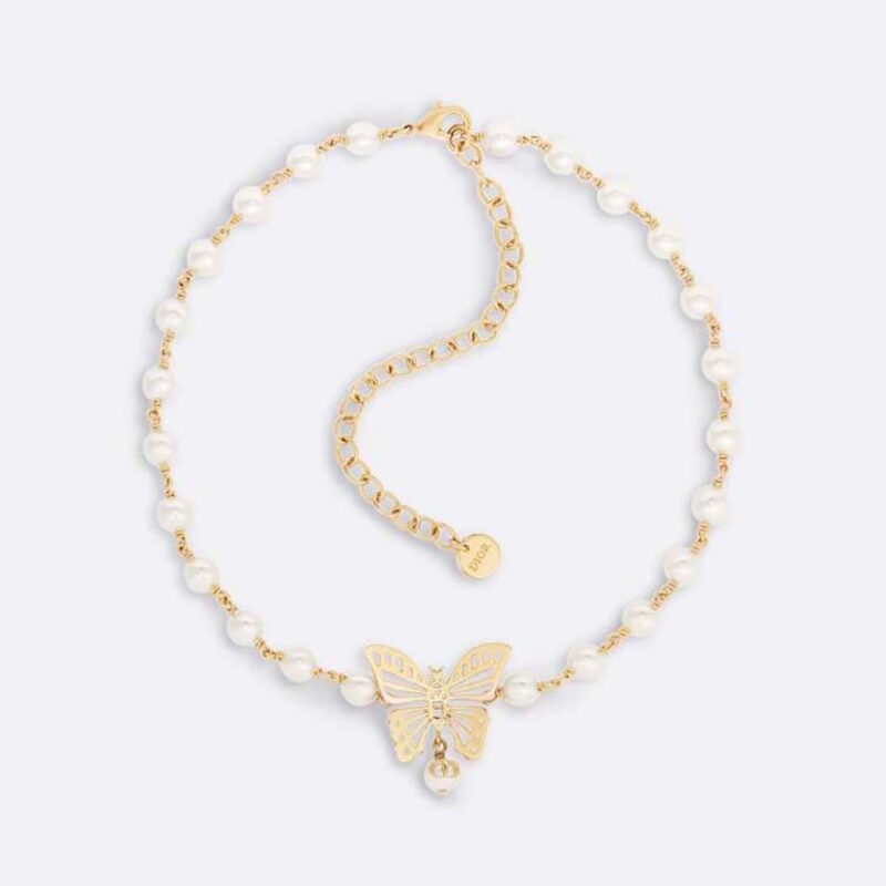 Gargantilla Dior Métamorphose para mujer de metal con acabado dorado y perlas de resina blancas