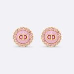 Dior Women Petit CD Stud Earrings Gold-Finish Metal Pink Crystals and Light Pink Glass