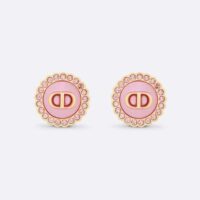 Dior Women Petit CD Stud Earrings Gold-Finish Metal Pink Crystals and Light Pink Glass (1)