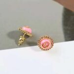 Dior Women Petit CD Stud Earrings Gold-Finish Metal Pink Crystals and Light Pink Glass - Image 7