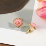 Dior Women Petit CD Stud Earrings Gold-Finish Metal Pink Crystals and Light Pink Glass - Image 6
