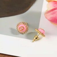 Dior Women Petit CD Stud Earrings Gold-Finish Metal Pink Crystals and Light Pink Glass (1)