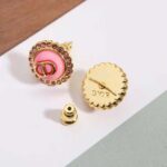 Dior Women Petit CD Stud Earrings Gold-Finish Metal Pink Crystals and Light Pink Glass - Image 8