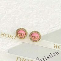 Dior Women Petit CD Stud Earrings Gold-Finish Metal Pink Crystals and Light Pink Glass (1)