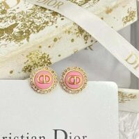 Dior Women Petit CD Stud Earrings Gold-Finish Metal Pink Crystals and Light Pink Glass (1)