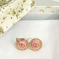 Dior Women Petit CD Stud Earrings Gold-Finish Metal Pink Crystals and Light Pink Glass (1)