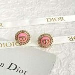 Dior Women Petit CD Stud Earrings Gold-Finish Metal Pink Crystals and Light Pink Glass - Image 4