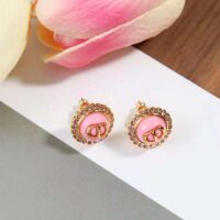 Dior Women Petit CD Stud Earrings Gold-Finish Metal Pink Crystals and Light Pink Glass (1)