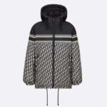 Dior Women Reversible Long Puffer Jacket Blue and Ecru Dior Oblique Quilted Technical Taffeta