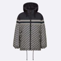 Dior Women Reversible Long Puffer Jacket Blue and Ecru Dior Oblique Quilted Technical Taffeta (1)
