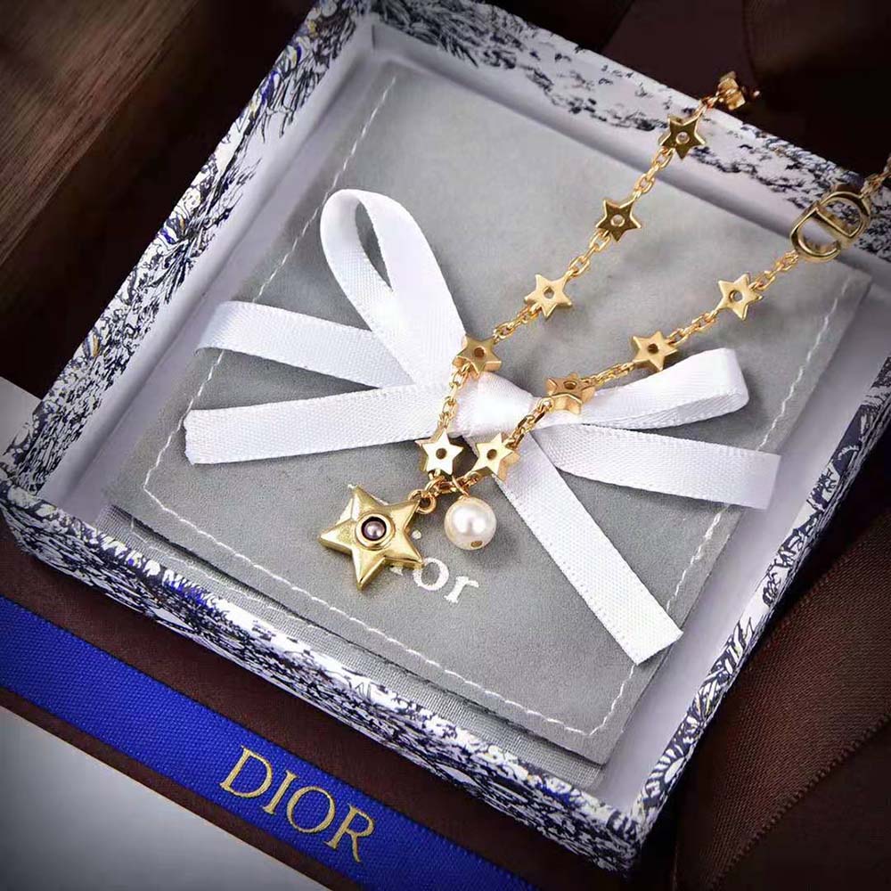 Dior Women Star Necklace Gold-Finish Metal with a White Resin Pearl and Mirror
