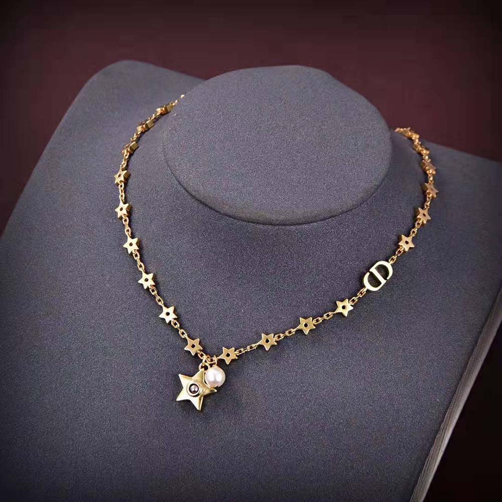 Dior Women Star Necklace Gold-Finish Metal with a White Resin Pearl and Mirror