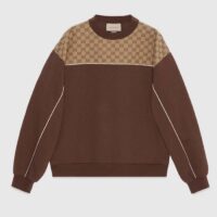 Gucci GG Men Cotton Jersey Sweatshirt GG Canvas Yoke Crewneck Dropped Shoulder Batwing Sleeves (11)