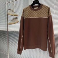 Gucci GG Men Cotton Jersey Sweatshirt GG Canvas Yoke Crewneck Dropped Shoulder Batwing Sleeves (11)