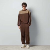 Gucci Men Cotton Jersey Sweatpants Brown Light GG Canvas Elastic Cuffs Relaxed Fit (11)