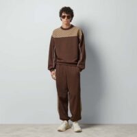 Gucci GG Men Cotton Jersey Sweatshirt GG Canvas Yoke Crewneck Dropped Shoulder Batwing Sleeves (11)