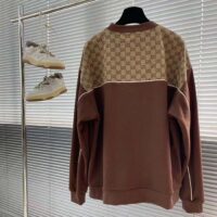 Gucci GG Men Cotton Jersey Sweatshirt GG Canvas Yoke Crewneck Dropped Shoulder Batwing Sleeves (11)