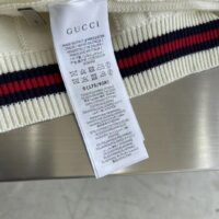 Gucci GG Men Cotton Knit V-Neck Sweater Web Ivory Interlocking G Patch Long Sleeves (1)