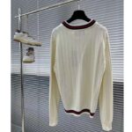 Gucci GG Men Cotton Knit V-Neck Sweater Web Ivory Interlocking G Patch Long Sleeves - immagine 3