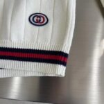 Gucci GG Men Cotton Knit V-Neck Sweater Web Ivory Interlocking G Patch Long Sleeves - immagine 6
