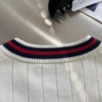 Gucci GG Men Cotton Knit V-Neck Sweater Web Ivory Interlocking G Patch Long Sleeves (1)