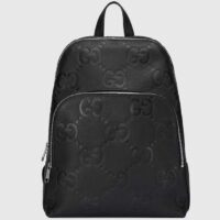 Gucci GG Unisex Large Jumbo GG Backpack Black Leather Cotton Linen Lining Padded Mesh Back