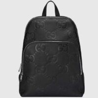 Gucci GG Unisex Large Jumbo GG Backpack Black Leather Cotton Linen Lining Padded Mesh Back (4)