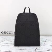 Gucci GG Unisex Large Jumbo GG Backpack Black Leather Cotton Linen Lining Padded Mesh Back (4)