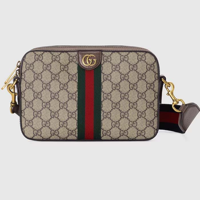 Gucci GG Unisex Ophidia GG Crossbody Bag Beige Ebony GG Supreme Canvas Double G