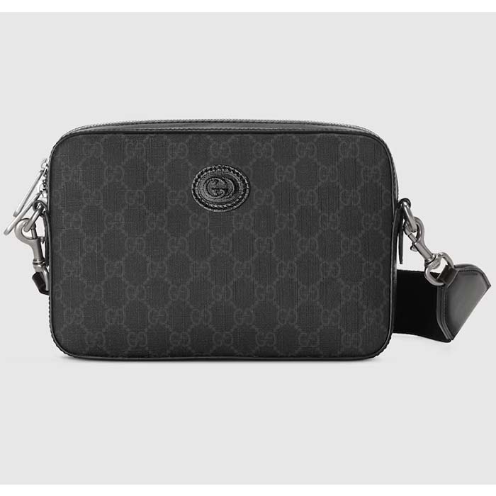 Gucci GG Unisex Ophidia GG Crossbody Bag Interlocking G Black GG Supreme Canvas Zip Closure