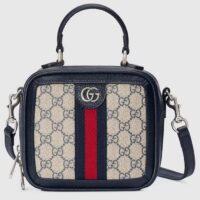 Gucci GG Unisex Ophidia GG Mini Top Handle Bag Beige Blue GG Supreme Canvas (6)